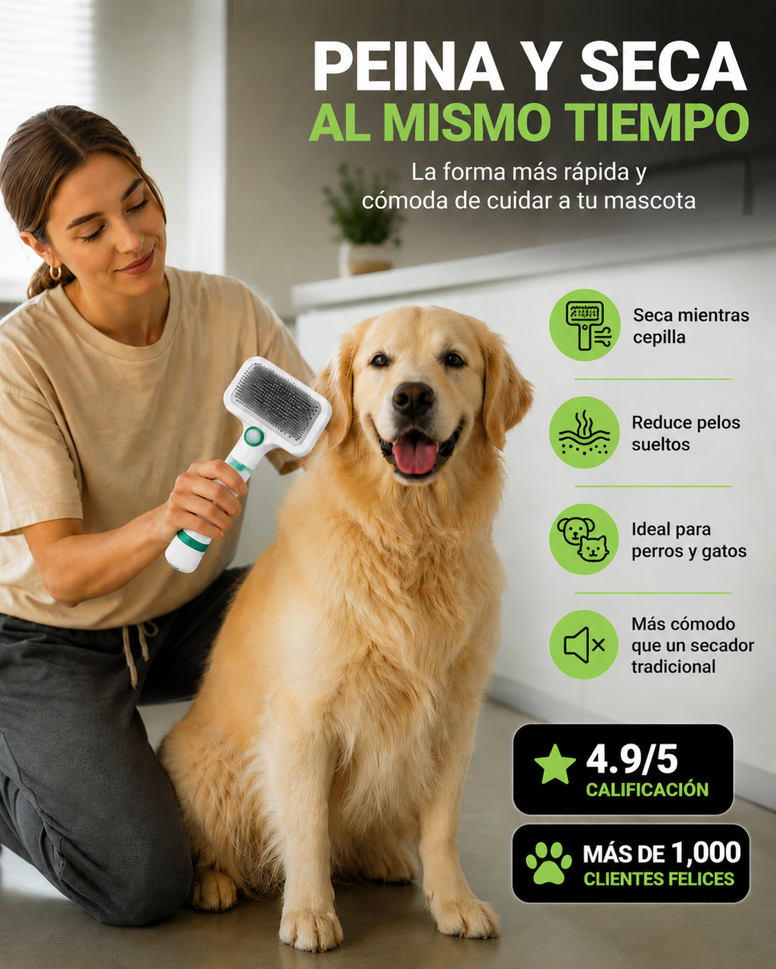 Cepillo Secador 2 En 1 Para Mascotas 🐕