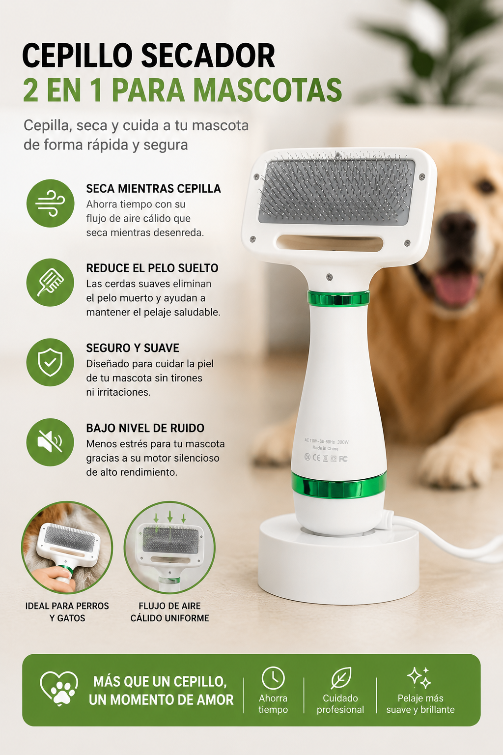 Cepillo Secador 2 En 1 Para Mascotas 🐕