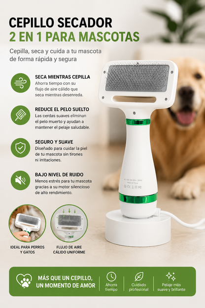 Cepillo Secador 2 En 1 Para Mascotas 🐕