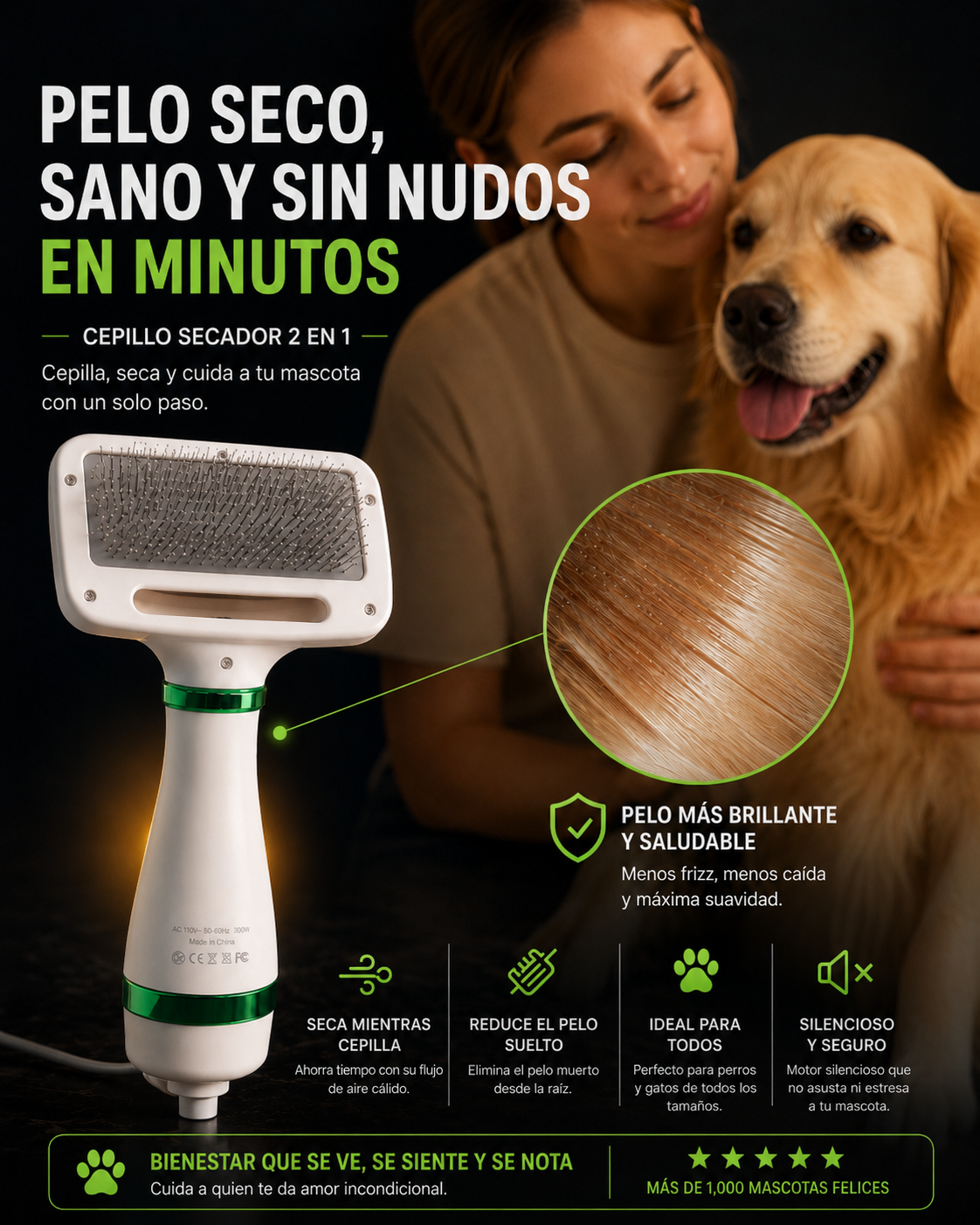Cepillo Secador 2 En 1 Para Mascotas 🐕