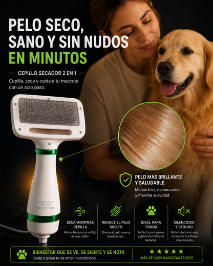 Cepillo Secador 2 En 1 Para Mascotas 🐕